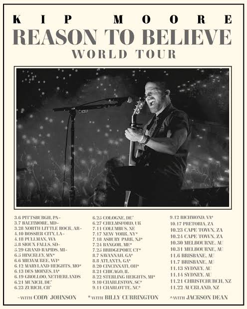 Kip Moore live tour poster 2026